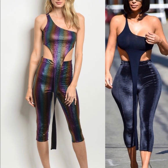 Metallic iridescent rainbow crop top + Capri 2 pc. - Picture 2 of 8